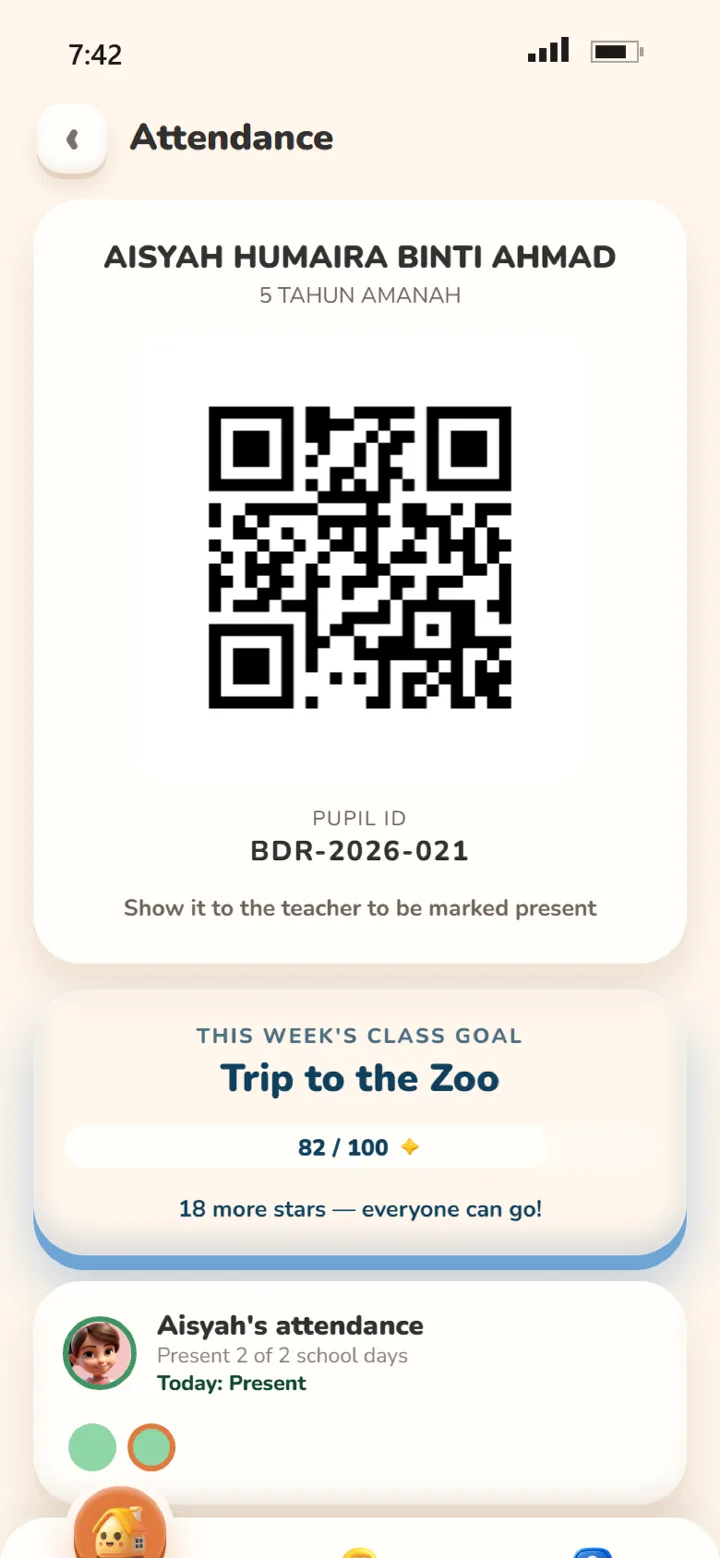 Skooldash app: Children arrive, the teacher scans their QR card