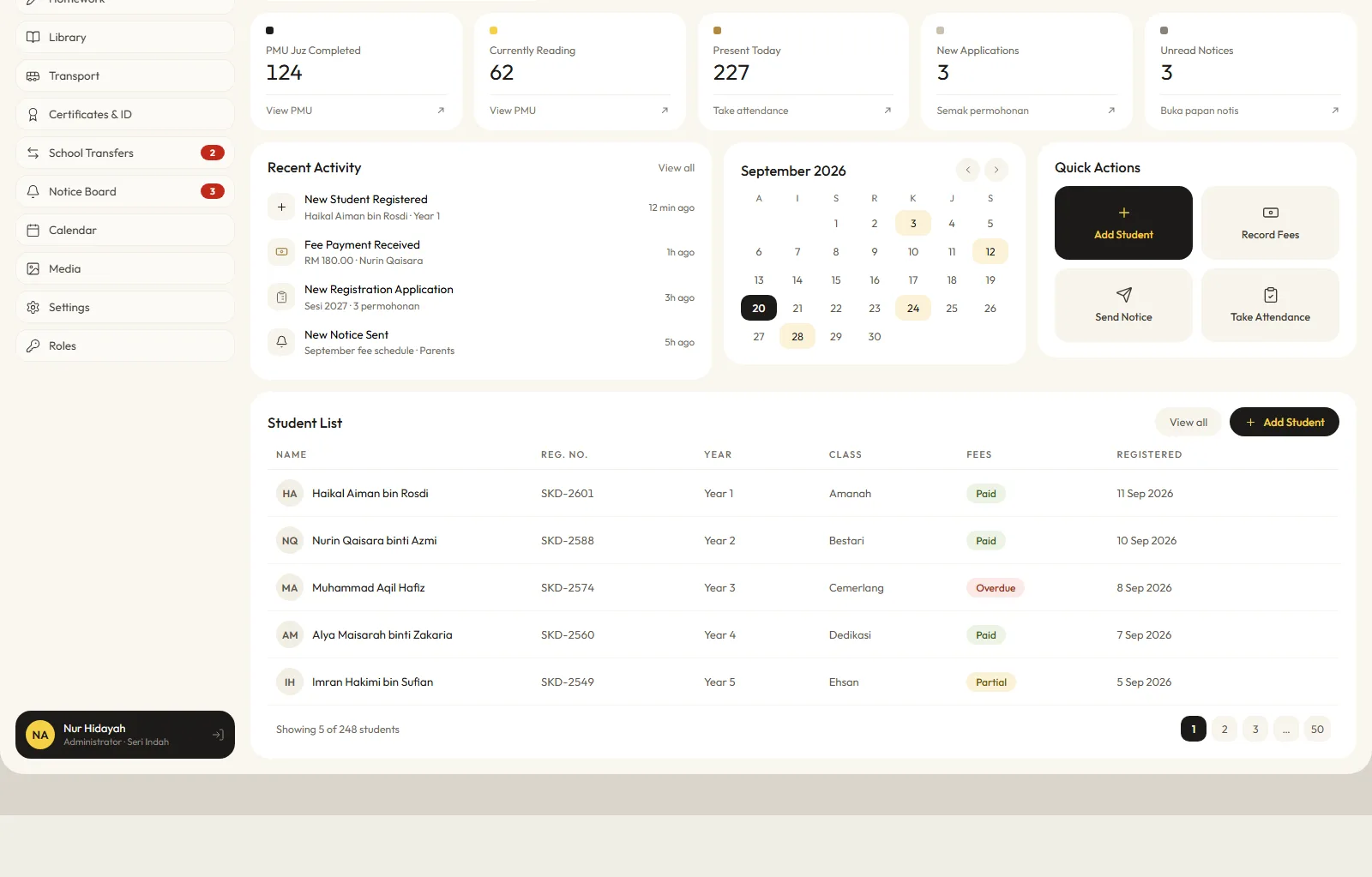 Skooldash dashboard: Progress