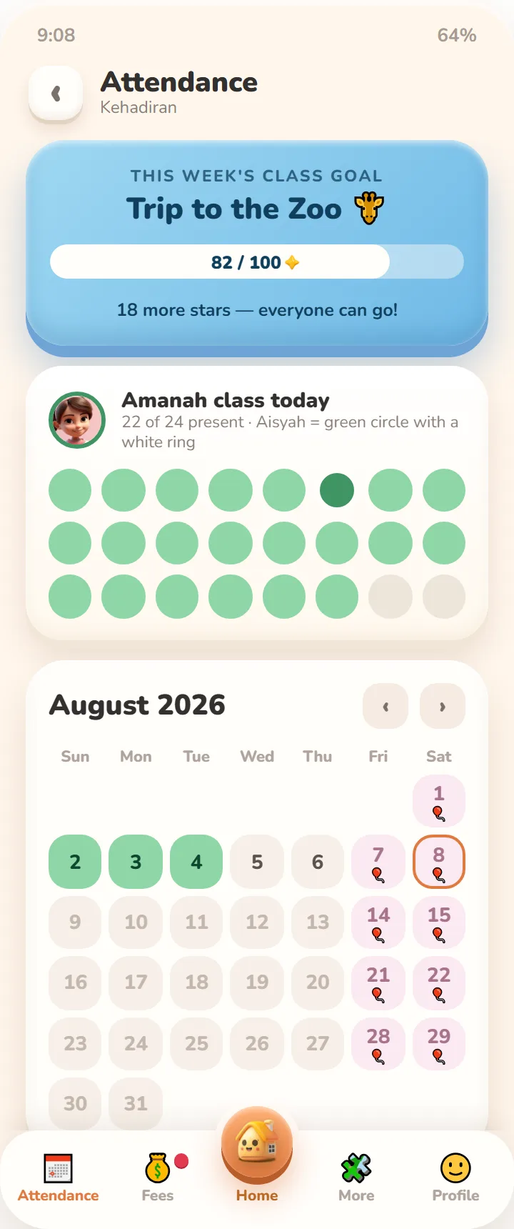 Skooldash app: Attendance