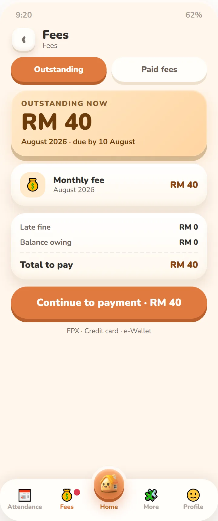 Skooldash app: Fees
