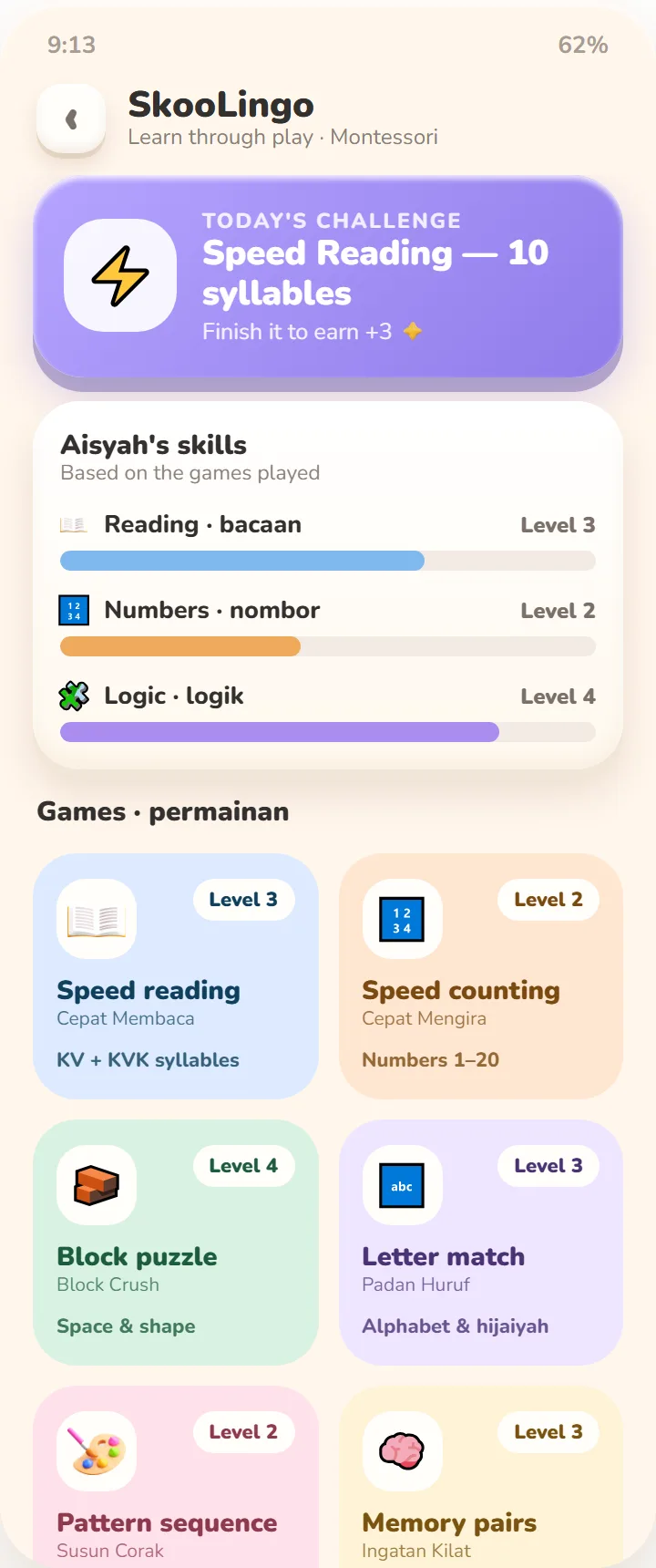 Parent app: SkooLingo edugames