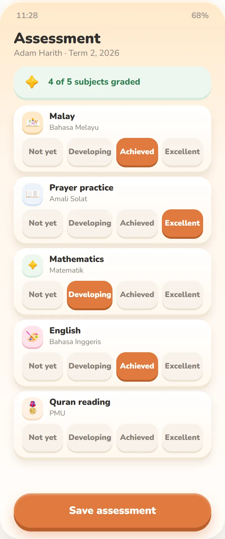 Teacher app: Assessments