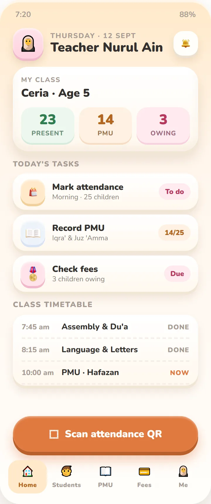 Teacher app: Today's timetable & tasks