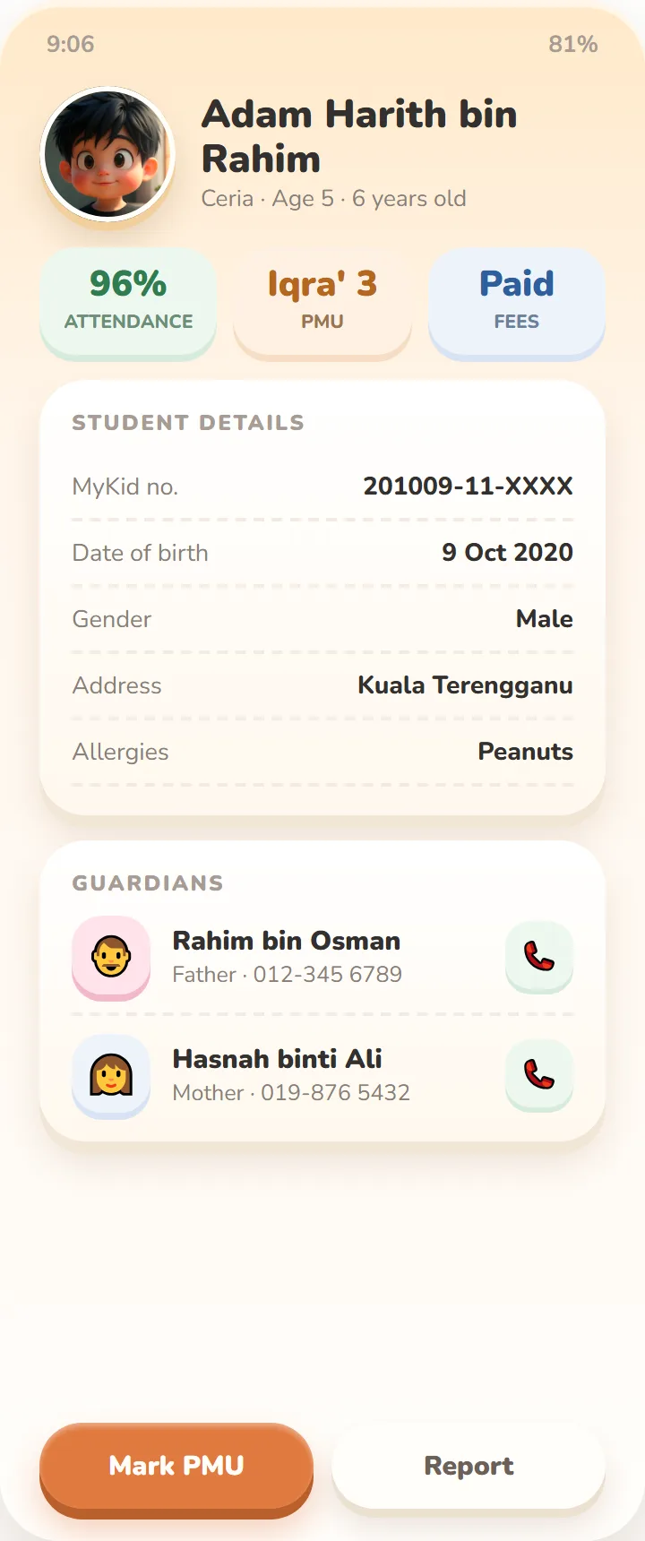 Teacher app: Student profile