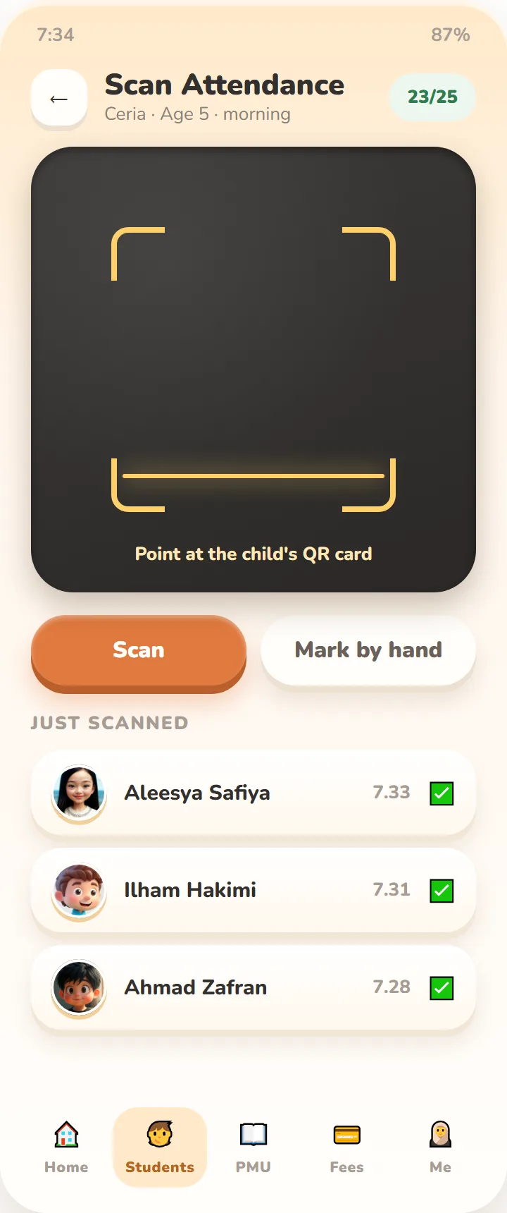 Teacher app: QR attendance scan